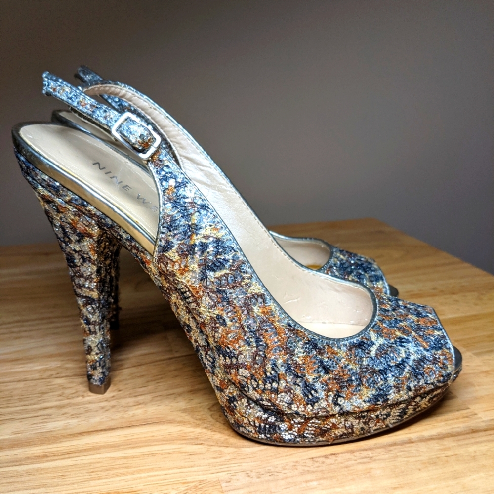 Sparkly Sequin Nine West Peep Toe Stilettos
